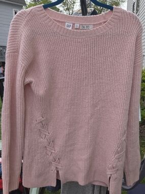 GAP Light Pink Crewneck Sweater with Side Lace Details